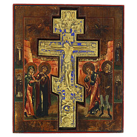 Antique Russian Crucifixion staurotheke icon, 19th century, 15x14 in