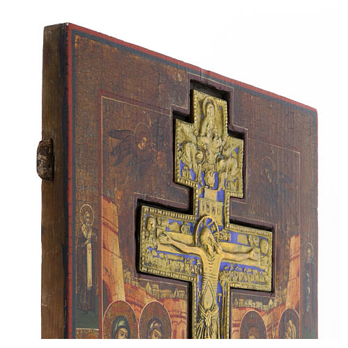 Antique Russian Crucifixion staurotheke icon, 19th century, 15x14 in 5