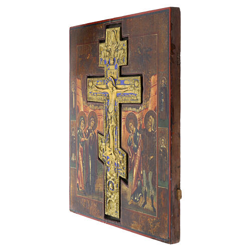 Crocifissione Stauroteca icona Russa antica XIX secolo 38.5x33.3 cm 6
