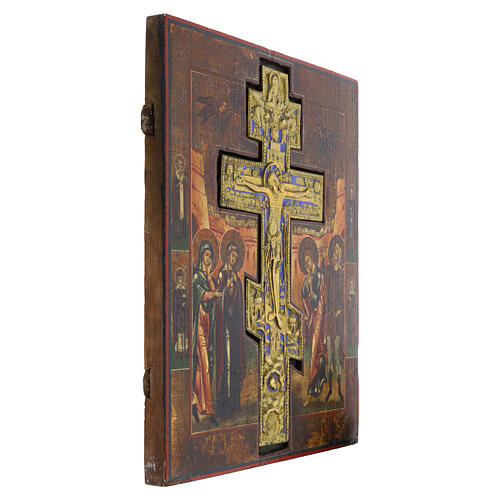 Ícone russo antigo Crucificação Stauroteca século XIX 38x35 cm 4