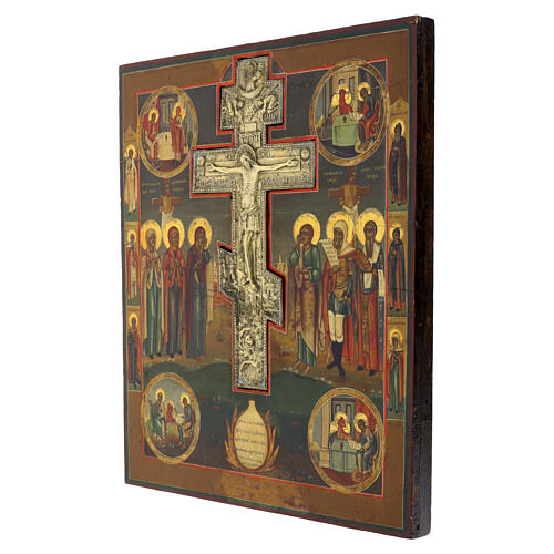 Icona Russa antica Crocifissione stauroteca bronzo XVIII-XIX secolo 54x47 cm 4