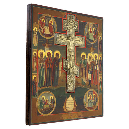 Icona Russa antica Crocifissione stauroteca bronzo XVIII-XIX secolo 54x47 cm 7
