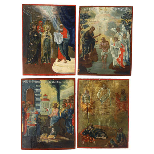 Ancient Russian Icon The 12 Feasts Uglich Small Panels 16x12 cm and Central Descent into Hell Panel 31.5x24.5 cm 3