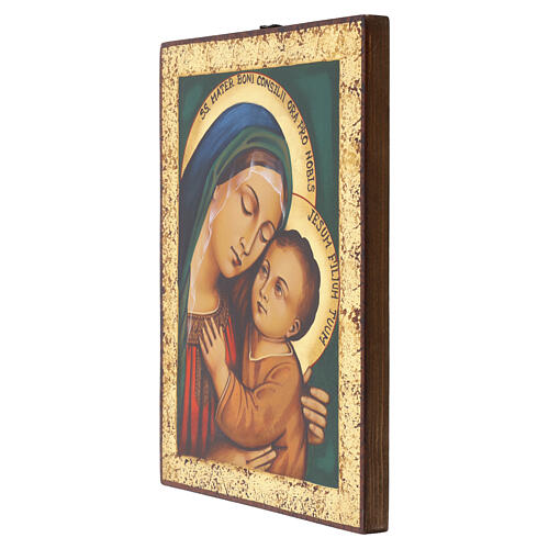 Icône Roumanie Notre-Dame du Bon Conseil fond vert peinte 31x23x2 cm 3