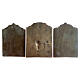 Icona russa antica XIX sec trittico Deesis Pantocratore arcangeli bronzo smalti 22x15,8 cm s4