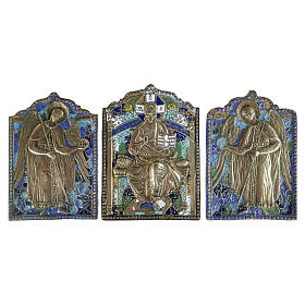 Ikona rosyjska XIX w., tryptyk Deesis: archaniołowie Michał i Gabriel, brąz i emalie, 22 × 15,8 cm