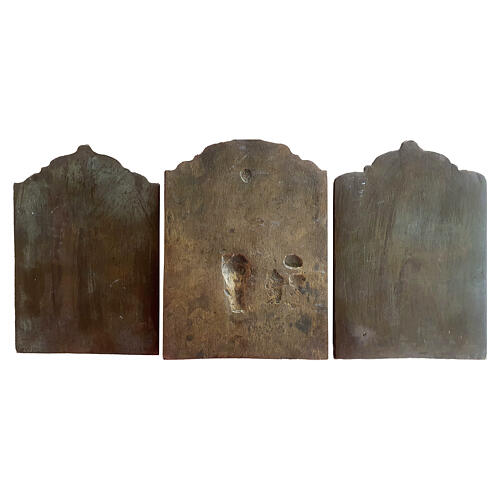 Ícone russo antigo tríptico Deesis com Arcanjos Miguel e Gabriel em bronze e esmaltes 22x15,8 cm 4