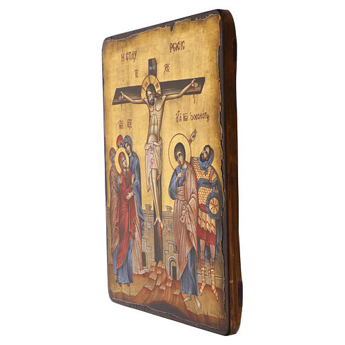Icône Crucifixion Roumanie peinte à la main 40x30 cm finition vieillie 3