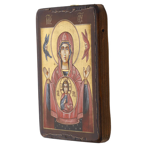 Our Lady of the Sign, hand‑painted Romanian antiqued‑style icon, 7x6 in 3