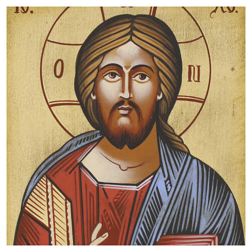 Icono Rumanía Cristo Pantocrátor túnica roja estilo envejecido 18x14 cm 2