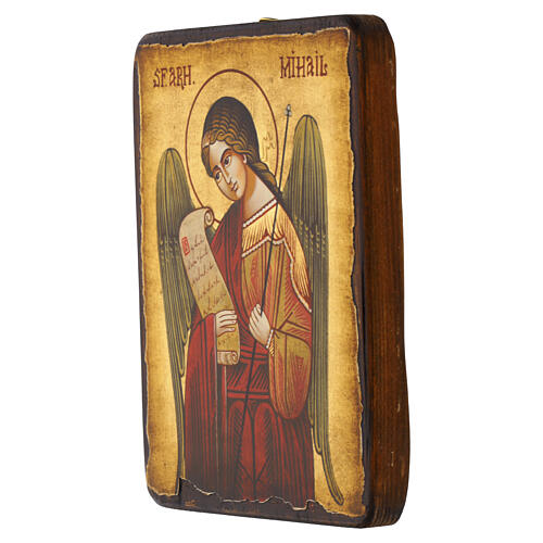 Icona Romania Arcangelo Michele dipinta a mano 18X15 cm stile antichizzato 3