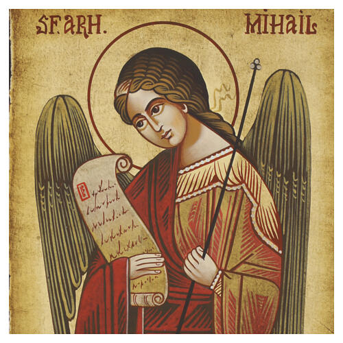 Icon Archangel Michael hand-painted antiqued style, 18x14x2 cm Romania 2