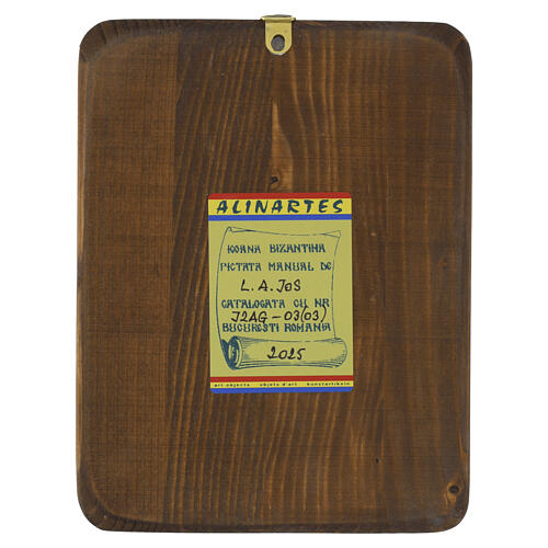 Ícone Roménia Arcanjo Gabriel veste roxa 18x14 cm estilo envelhecido 4