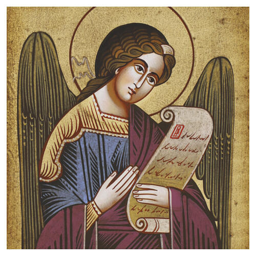 Romanian Icon Archangel Gabriel in Purple Robe 18x15 cm Antiqued Style 2