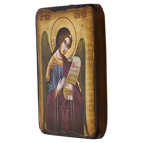 Romanian Icon Archangel Gabriel in Purple Robe 18x15 cm Antiqued Style 3