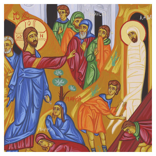 Icono Resurrección de Lázaro pintado a mano estilo ruso 30x25 cm 2