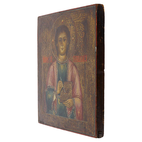 Icona russa antica San Pantaleone XIX sec 35x30 cm 3