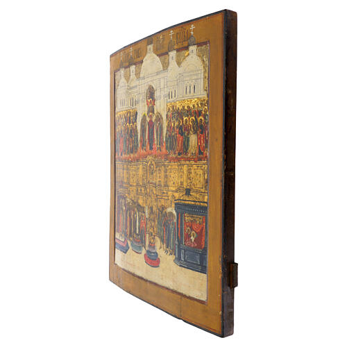 Icono ruso antiguo siglo XVIII Pokrov Protección del Velo de María 53x44 cm 3