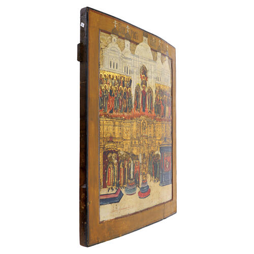 Icono ruso antiguo siglo XVIII Pokrov Protección del Velo de María 53x44 cm 6