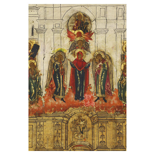 Ícone russo séc. XVIII Pokrov Proteção do Véu da Mãe de Deus 53x44 cm 2