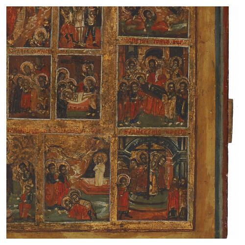 Antique Russian icon, Sixteen Great Feasts and Passion Cycle, 19th century, 19x15 in 6