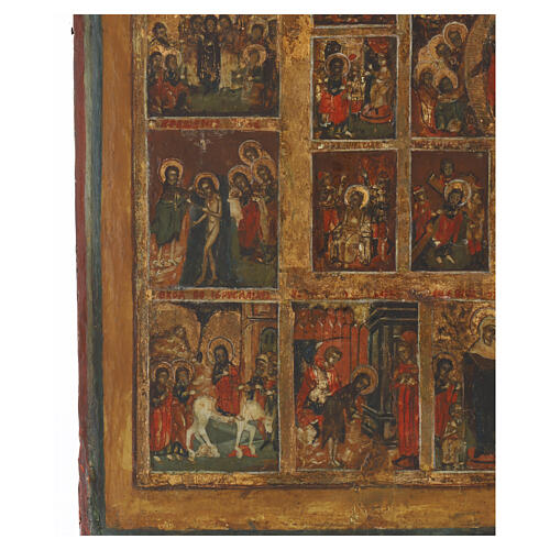 Ícone russo antigo 16 Grandes Festas e ciclo da Paixão séc. XIX 49x38 cm 8