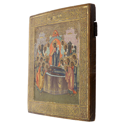 Icône russe ancienne Dormition de la Mère de Dieu XIX siècle 35x30 cm 3