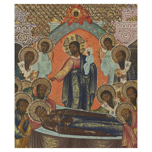 Ícone russo antigo Dormição da Mãe de Deus século XIX 35x30 cm 2