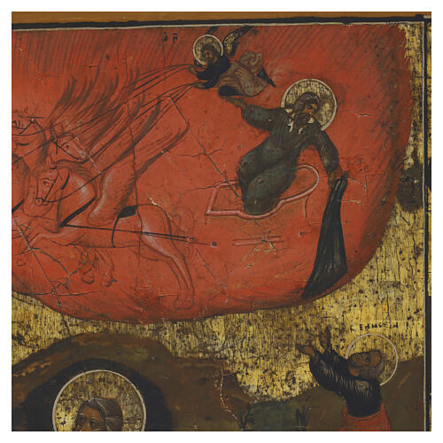 Icona russa antica Ascesa in cielo del profeta Elia XIX sec 34x29 cm 4