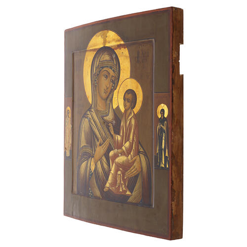 Icona russa antica Madonna di Tichvin XIX sec 34x29 cm 3