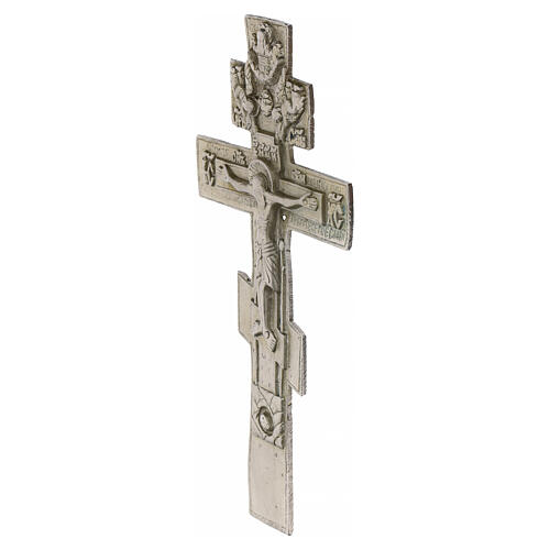 Crucifixo ortodoxo russo em bronze prateado, século XIX, 21x10 cm 2