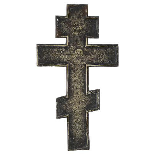 Antyczny krucyfiks prawosławny rosyjski, XVIII wiek, brąz ze szkliwami, 25×14 cm 4