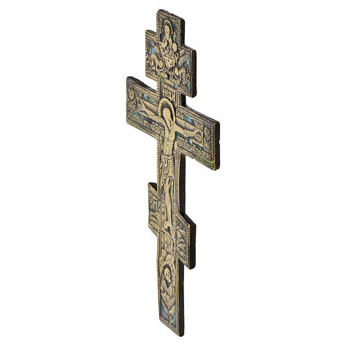 Altes russisches orthodoxes Bronzekruzifix mit Emaille – 19 × 10 cm, neunzehntes Jahrhundert 3