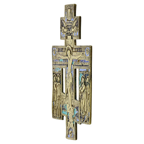 Antique 19th-century Russian Orthodox bronze crucifix with enamel, 6x4 in 3