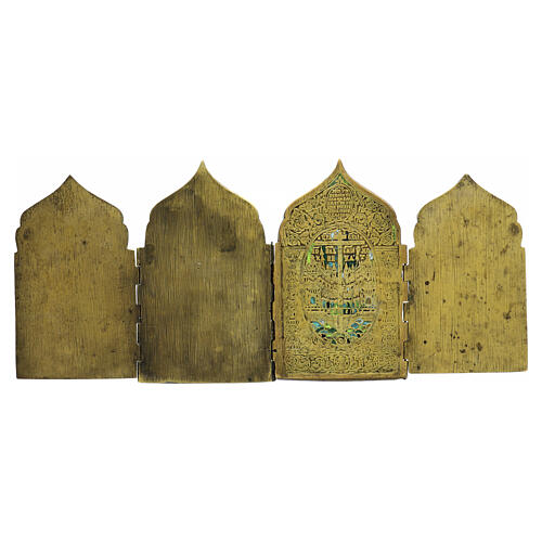 Alte russische Reiseikone aus Bronze, Polytychon – 17 × 39,5 cm, achtzehntes Jahrhundert 7