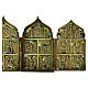 Icono ruso de viaje antiguo siglo XVIII de bronce políptico 17 x 39,5 cm s3