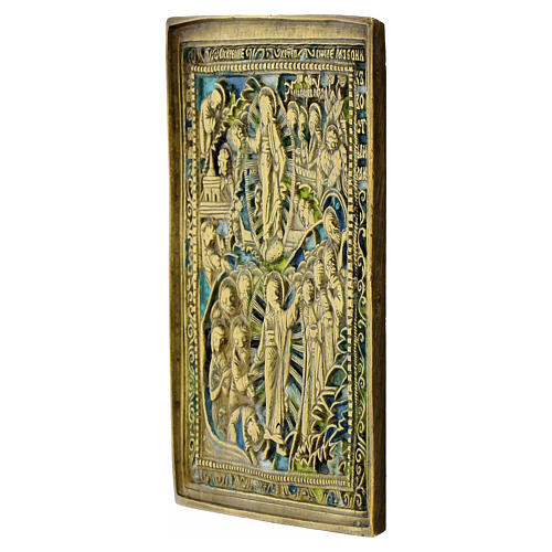 Alte russische Reiseikone aus Bronze „Hinabfahrt in die Unterwelt und Auferstehung“ – 5 × 5 cm, neunzehntes Jahrhundert 2