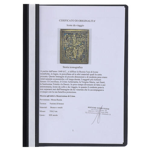 Alte russische Reiseikone aus Bronze „Hinabfahrt in die Unterwelt und Auferstehung“ – 5 × 5 cm, neunzehntes Jahrhundert 4