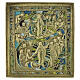 Icône russe de voyage ancienne en bronze du XIXe siècle Descente aux enfers et Résurrection 5x4,5 cm s1
