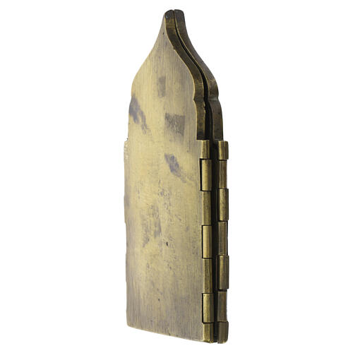 Alte russische Reiseikone aus Bronze mit Emaille, Polytychon – 15 × 36 cm, neunzehntes Jahrhundert 6