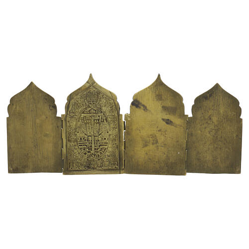 Ícone russo antigo de viagem séc. XIX em bronze Políptico 40x17 cm 5