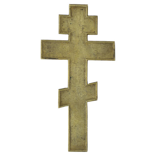 Crocifisso russo ortodosso XIX sec bronzo antico con smalti 18x15 cm 4