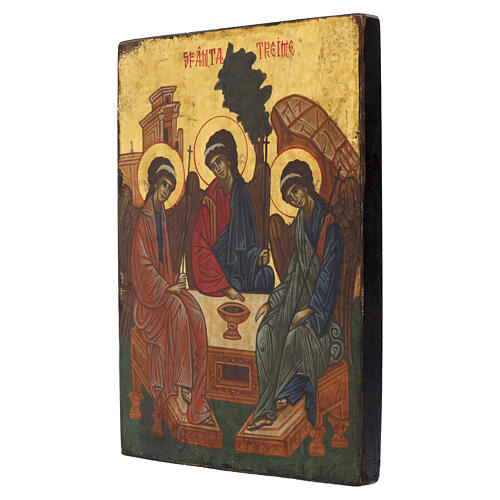 Holy Trinity Romanian icon, Byzantine style, hand-painted, 12x10 in 3