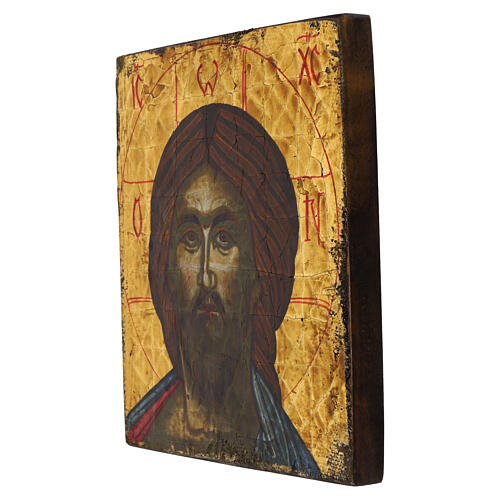 Icona Romania Volto di Gesù effetto antichizzato 30x25 cm dipinta 3