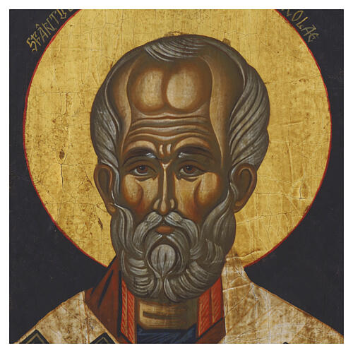 Hand-Painted Romanian Byzantine Icon of Saint Nicholas, 30x25 cm 2