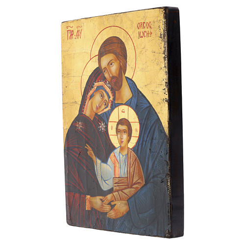Icona bizantina Sacra Famiglia Romania effetto antico 30x25 cm dipinta 3