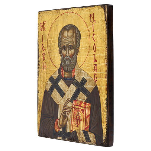 Painted Romanian icon of Saint Nicholas, antiqued style, 12x10 in 3
