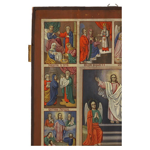 Icona russa antica XIX secolo 12 feste 43x30 cm 3