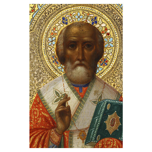 Icona russa antica XIX secolo San Nicola 26x21 cm 2