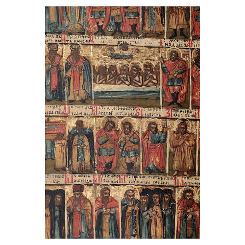 Monumental antique Russian icon, annual menologium of the Orthodox liturgical calendar, 18th–19th century, 50x30 in 15